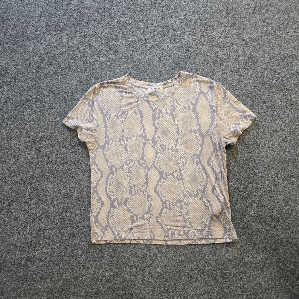 Babaton Top Womens Size Small Gray Snakeskin Short Sleeve Cropped Casual Basic